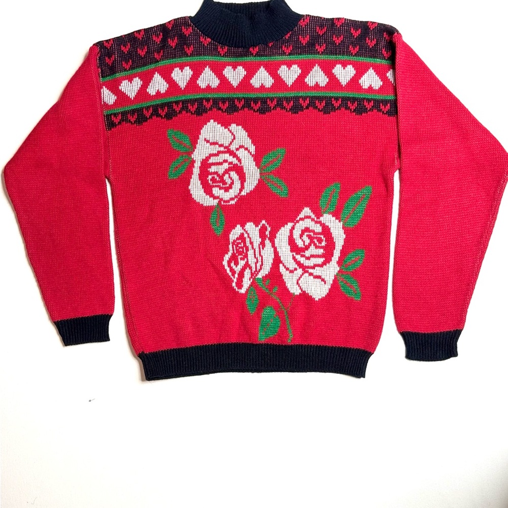 Diane Von Furstenberg Vintage Red Rose Floral Red Floral Knit Sweater Size M